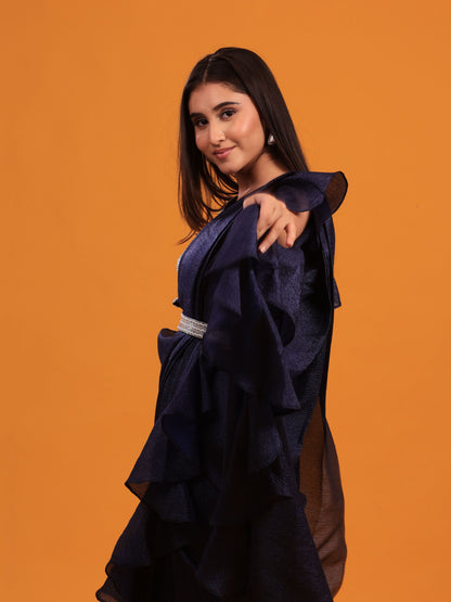 Dark Blue Ruffled Saree