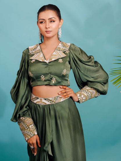 Olive Green Embellished Co-Ord Set