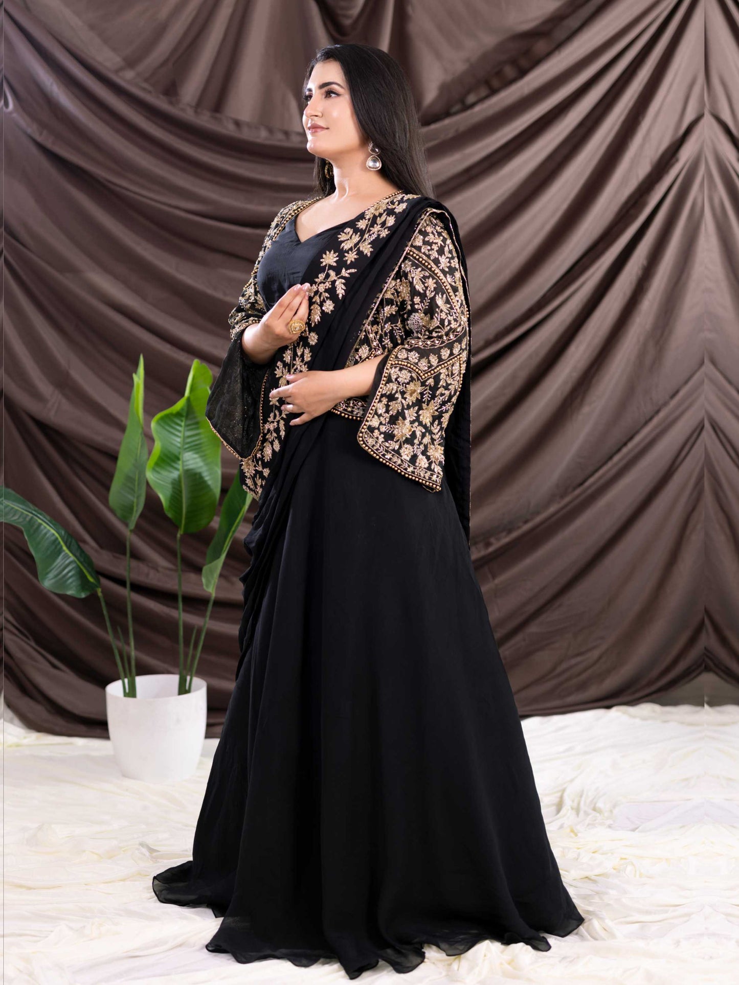 Black Organza  Drape Saree