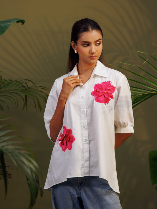 White Floral Embroidered Shirt