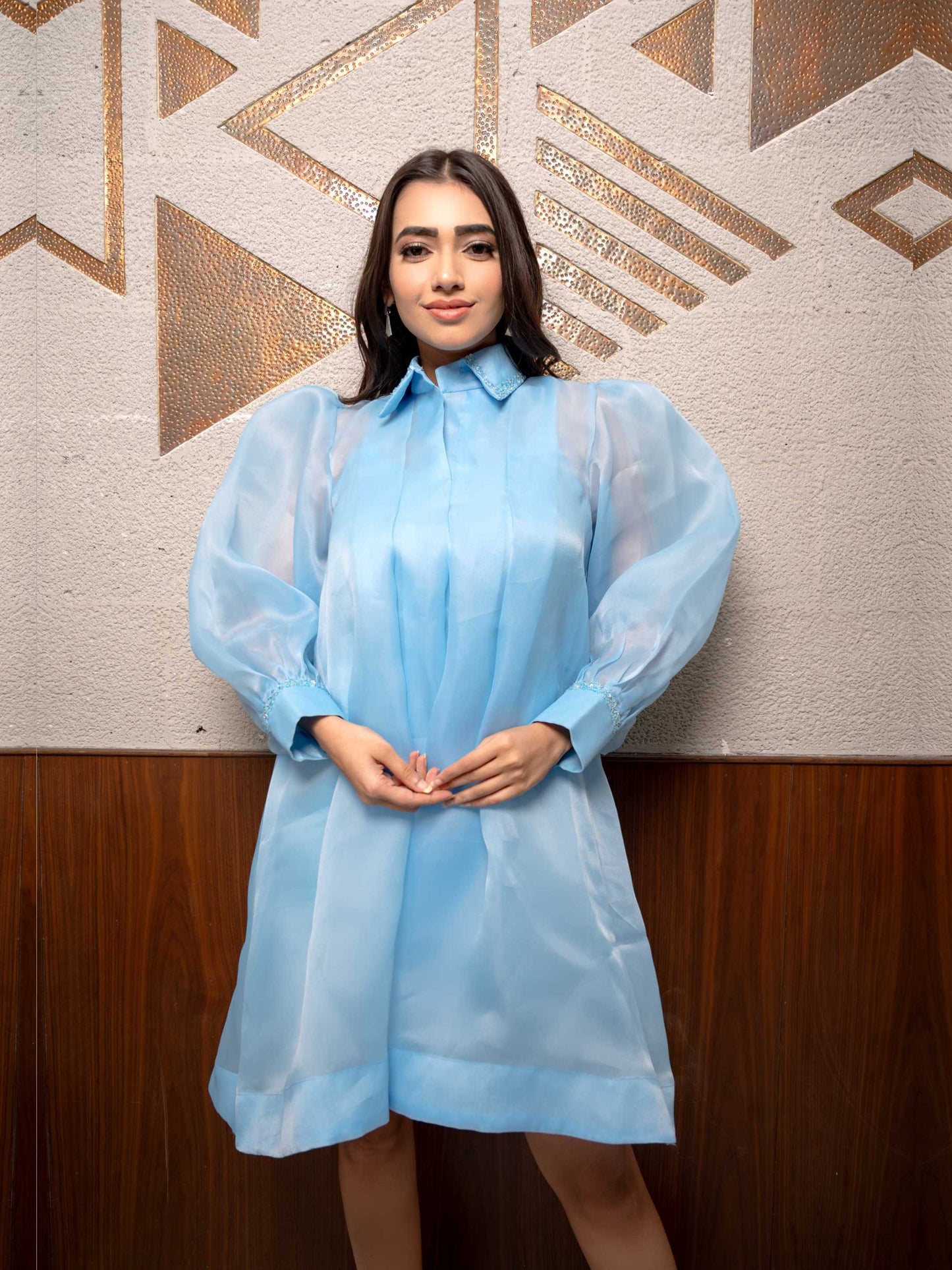 Light Blue Pleated Dress