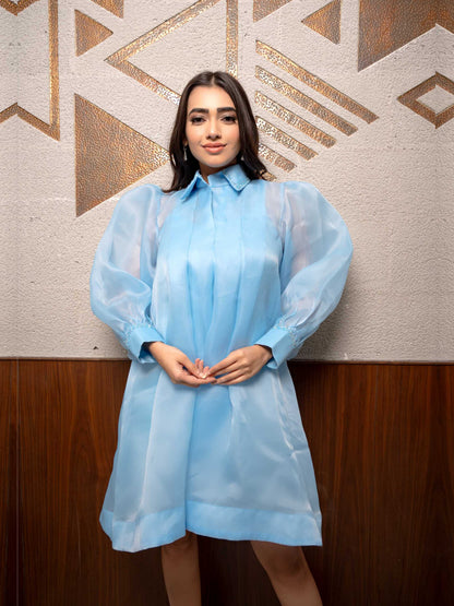 Light Blue Pleated Dress