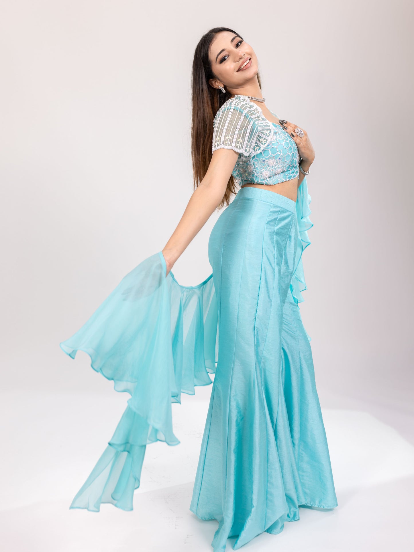 Aqua Blue Blouse Sharara Set