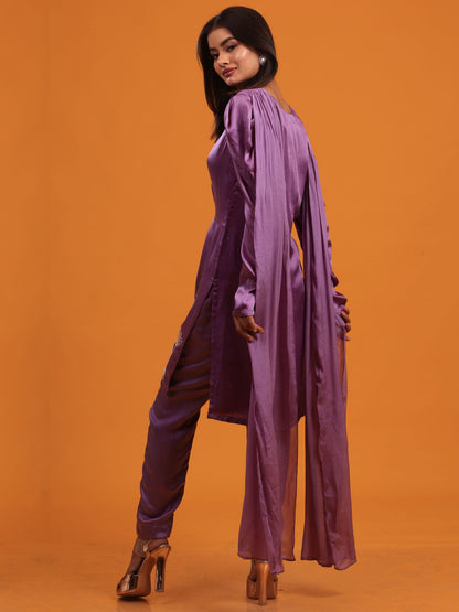 Lavender Kurta Set Attached Dupatta