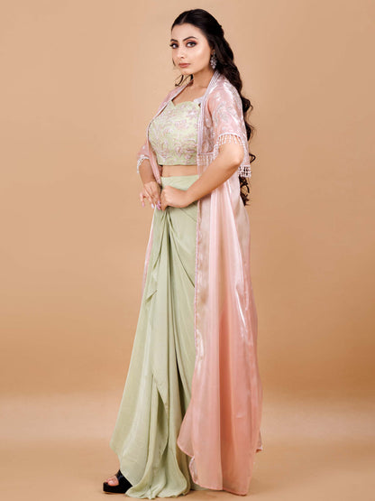 Peach Cape Dhoti Set