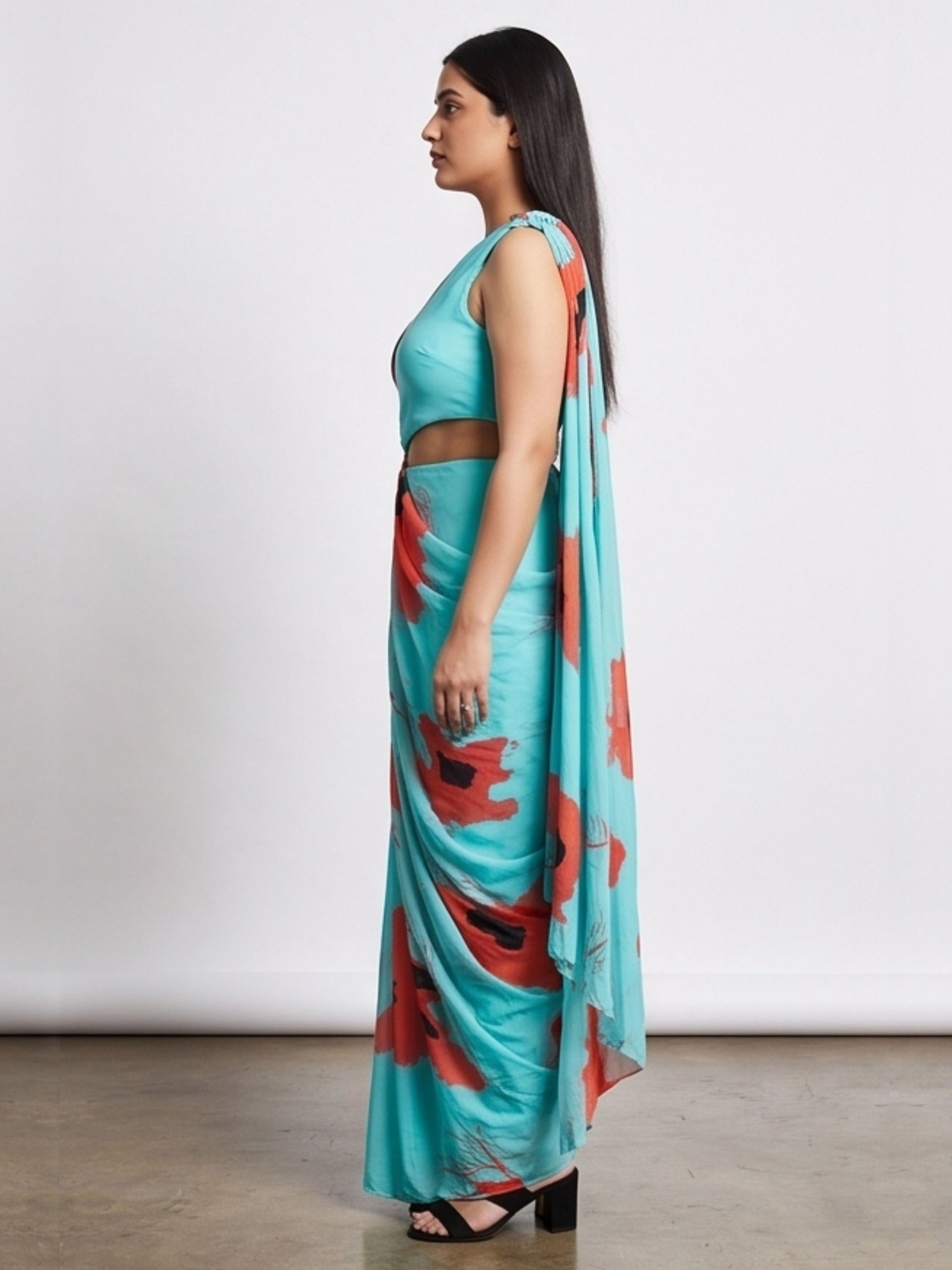 Blue Printed One shoulder Dress