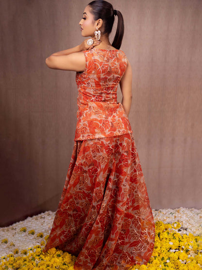 Orange Organza Palazzo Set