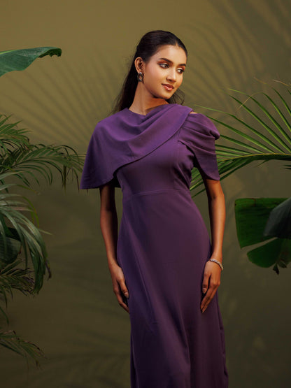 Purple Draped Midi Dress