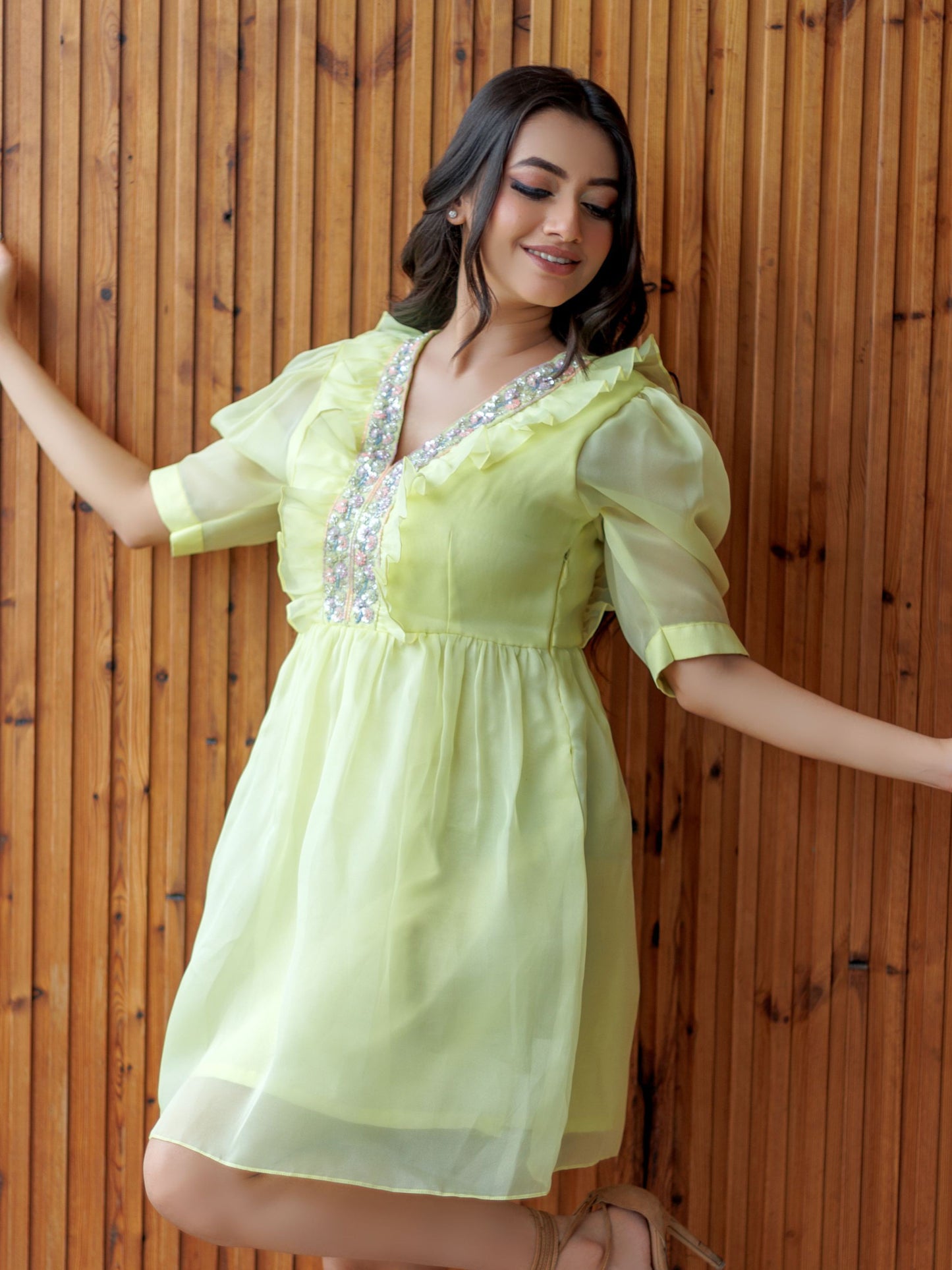 Pastel Yellow Embellished Dress