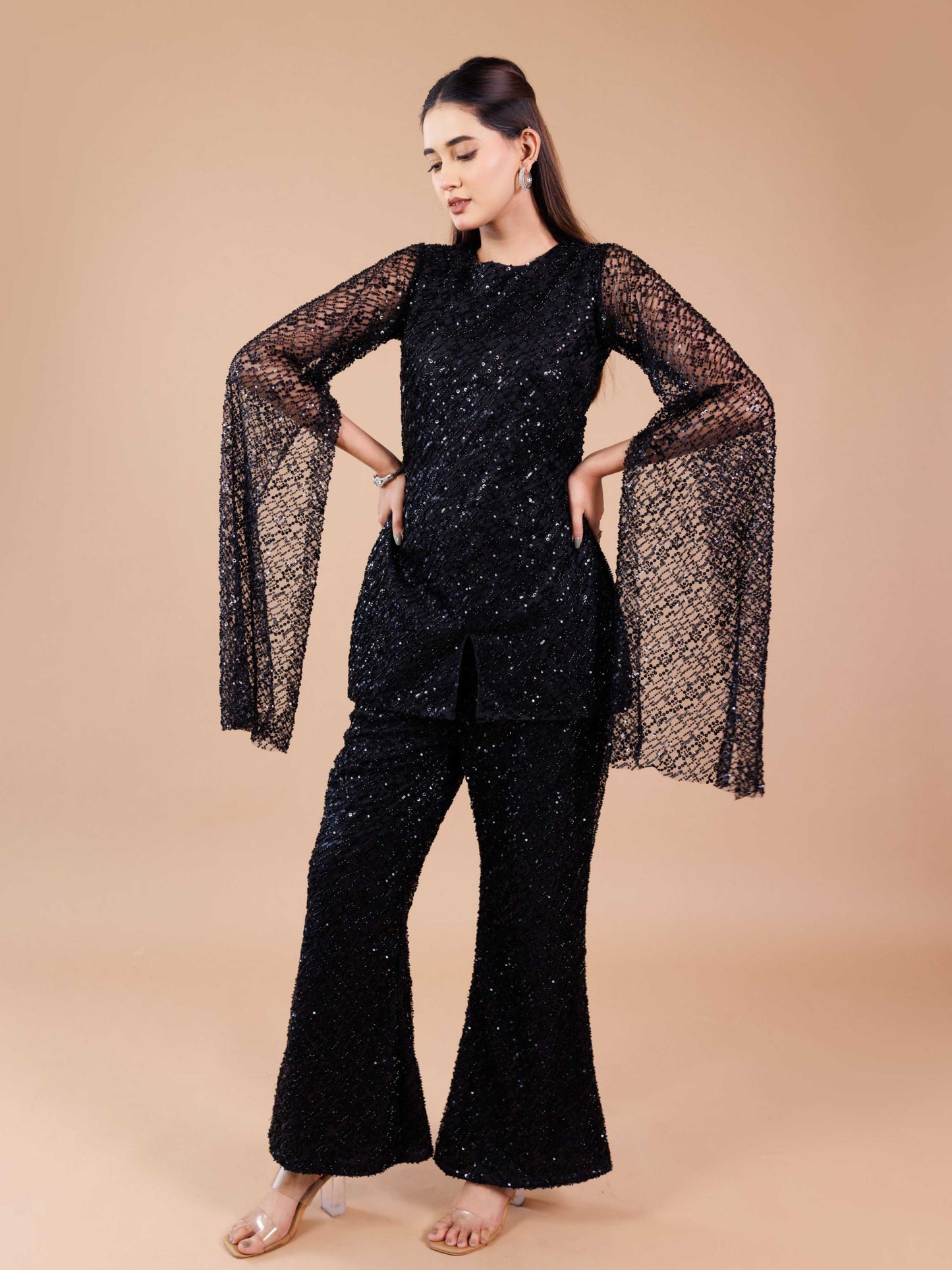 Black Net Embroidered Co-ord Set