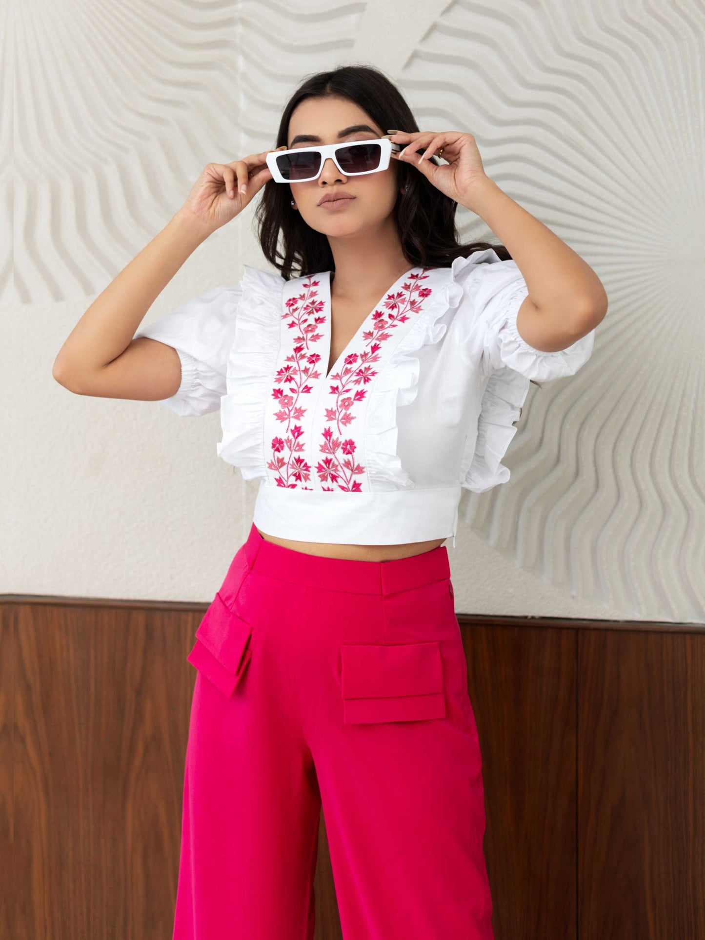 White & Pink Embroidered Co-Ords