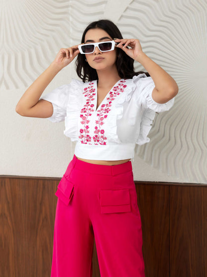 White & Pink Embroidered Co-Ords