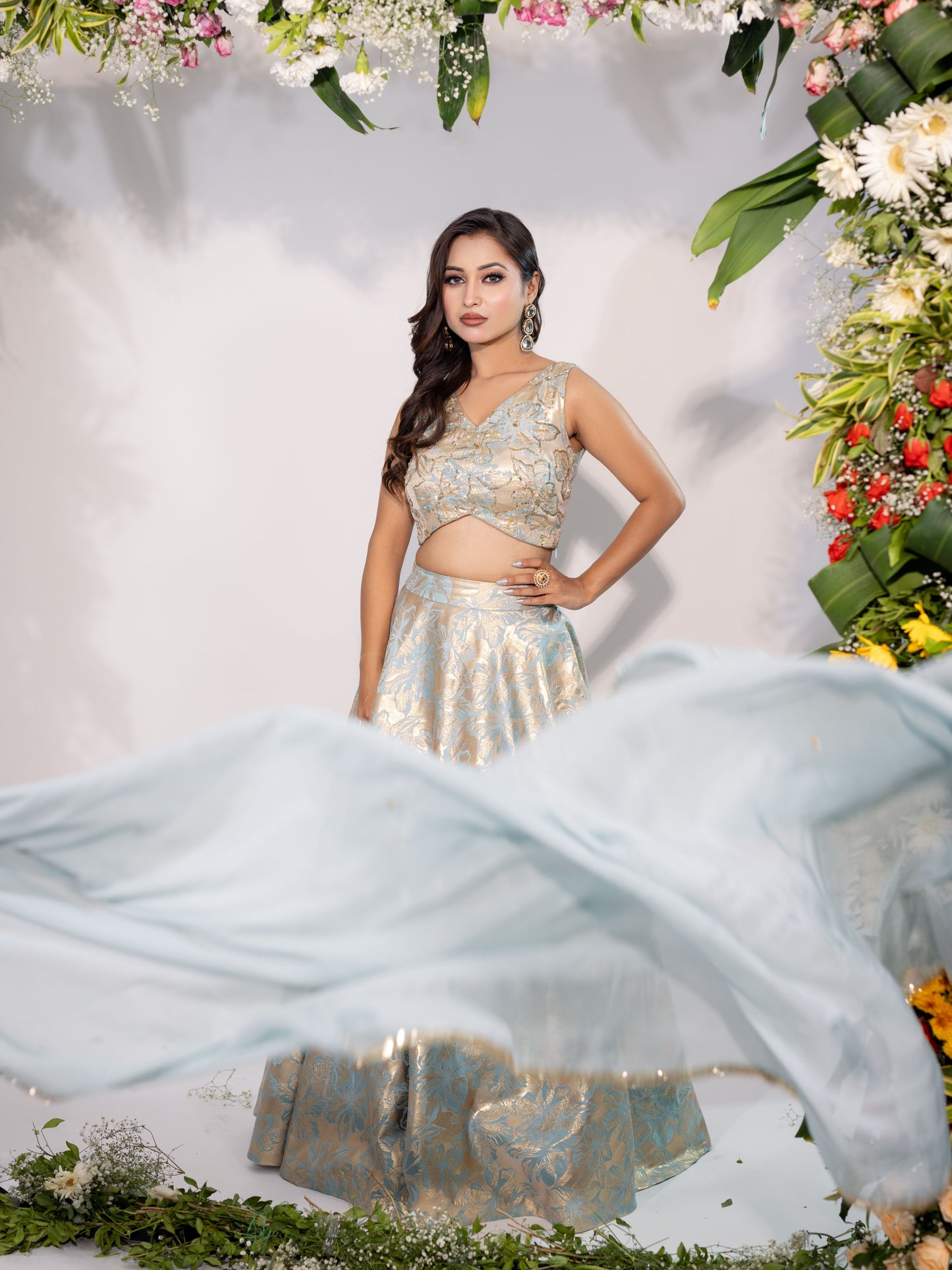 Blue Brocade Indo-Western