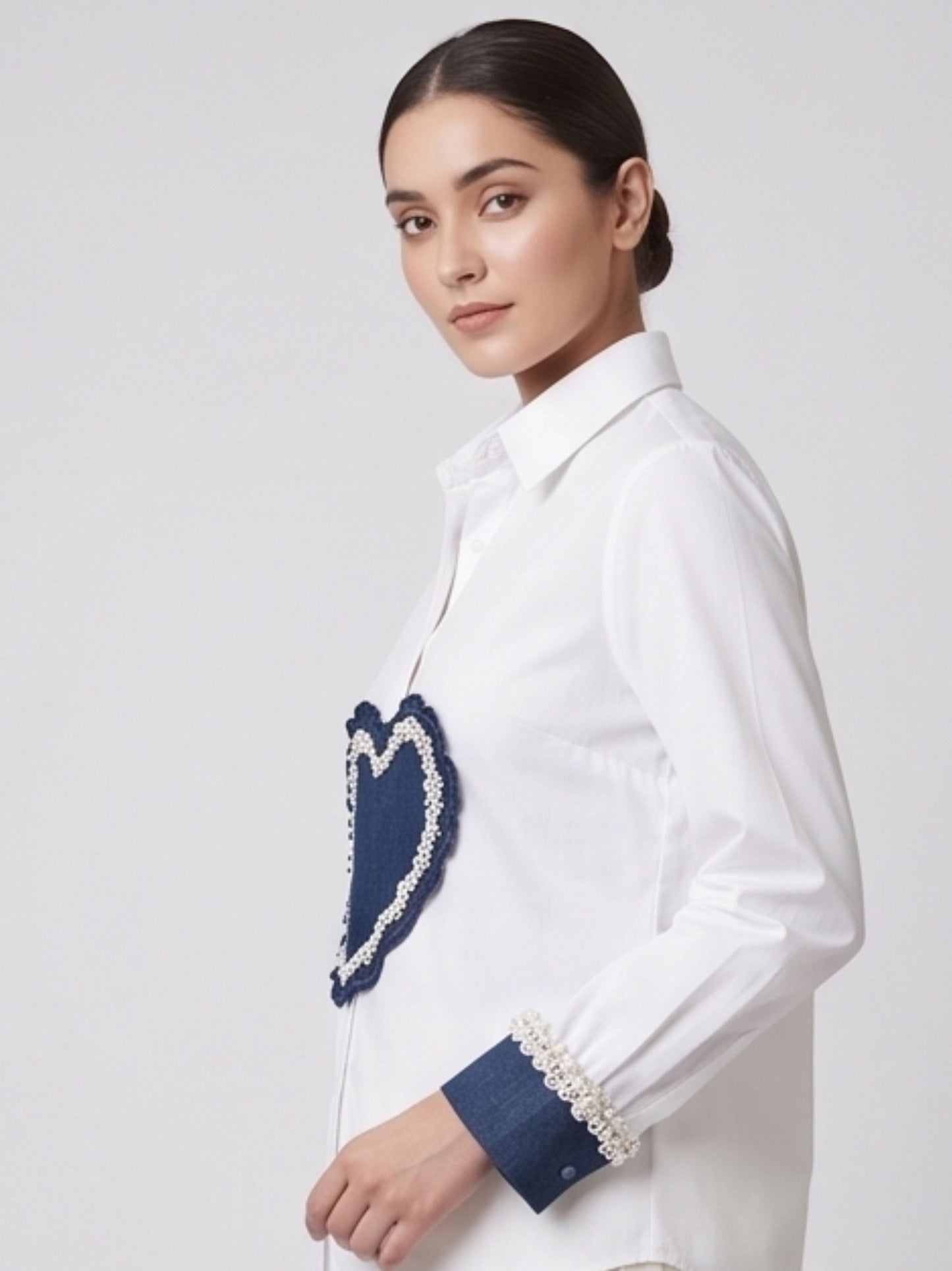 White Denim Heart Shirt
