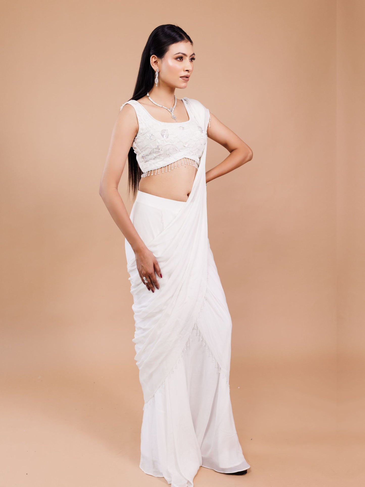 White Drape Saree