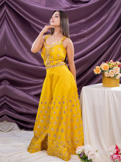 Mustard Yellow Mirror Work Jumpsuit
