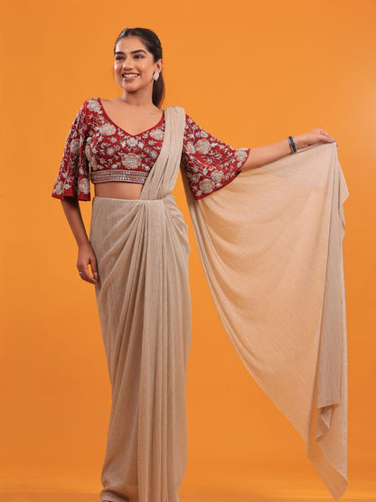 Maroon Golden Drape Saree