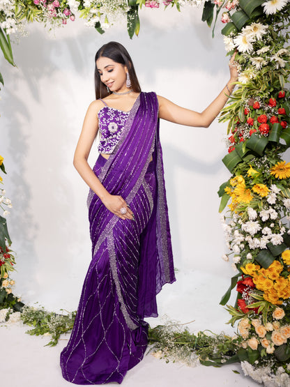 Bright Purple Drape Saree