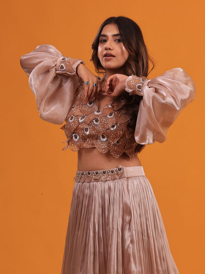Leaf Embellished Skirt Set