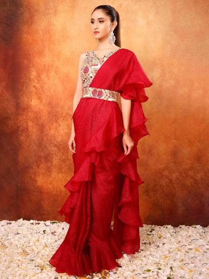 Maroon Red Saree