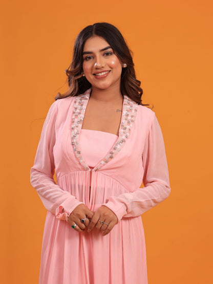 Pure Georgette Pink Embellished