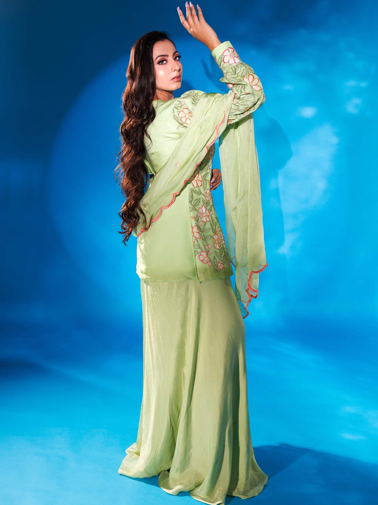 Green Embroidery Palazzo Set