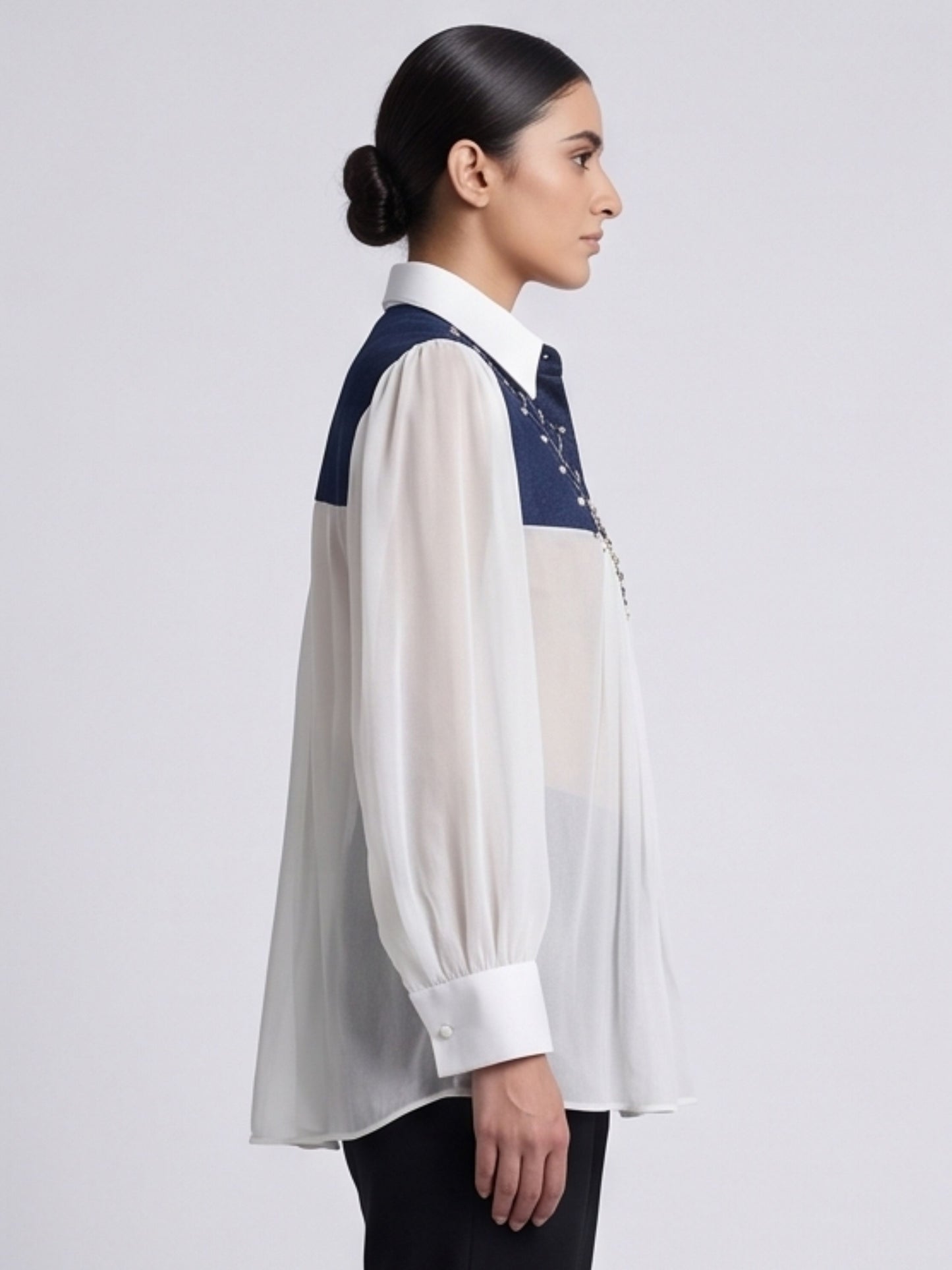 Denim Flap Organza Shirt
