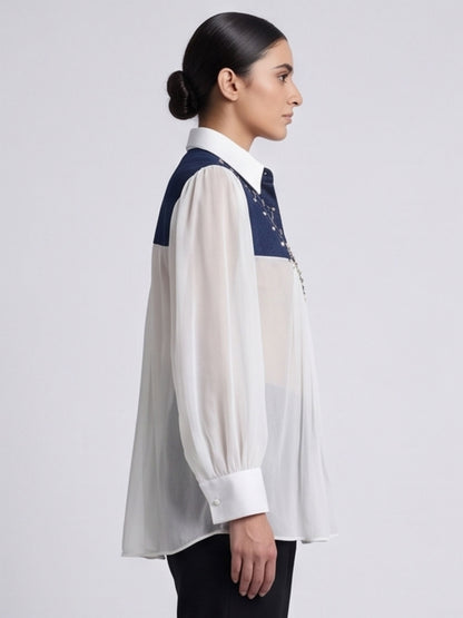 Denim Flap Organza Shirt