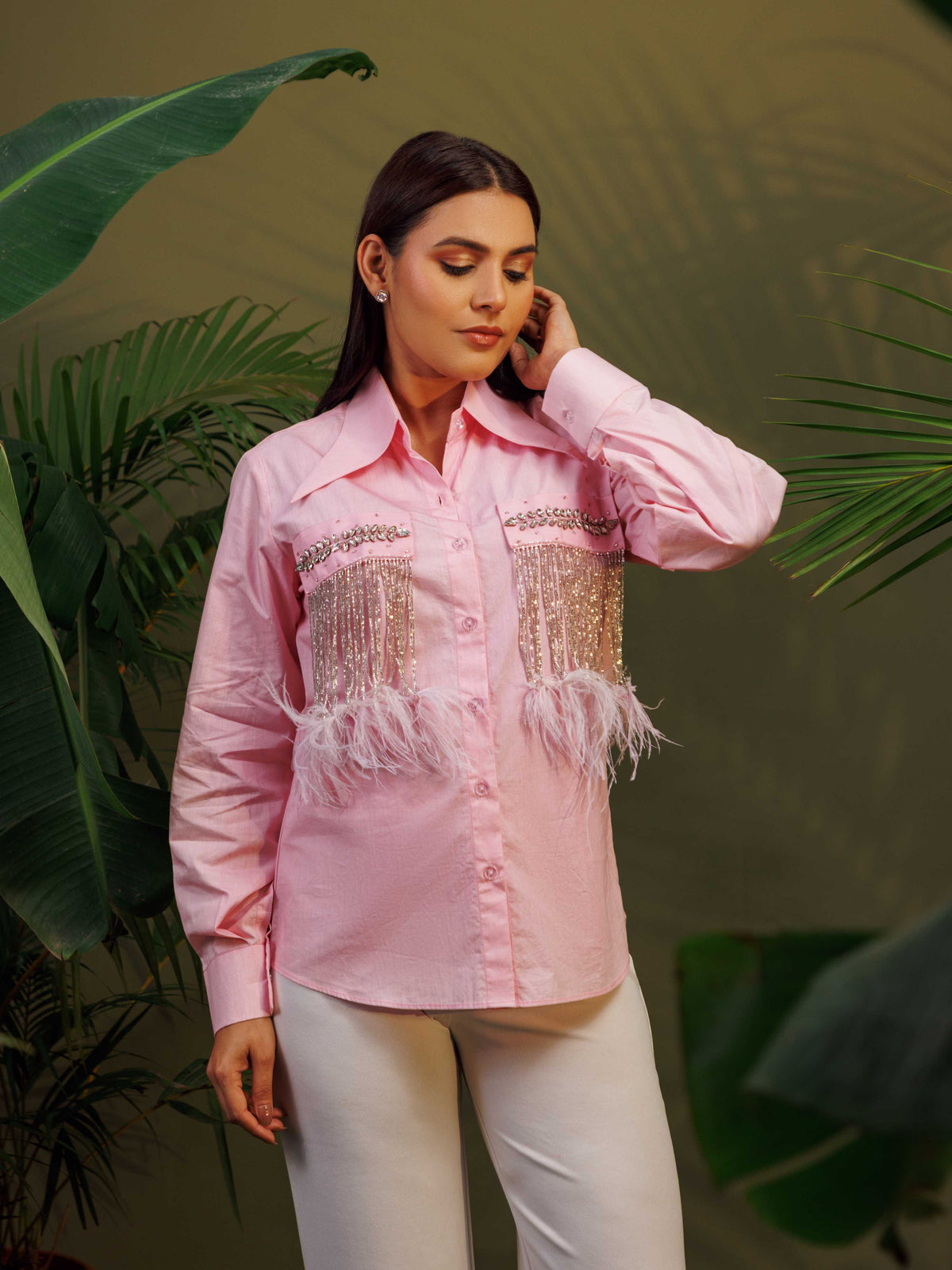 Pink Feather Detail Shirt