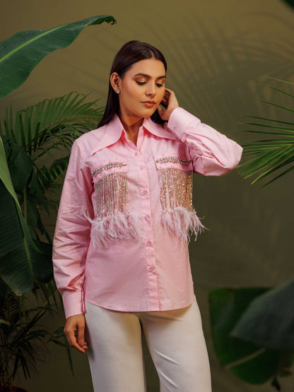 Pink Feather Detail Shirt
