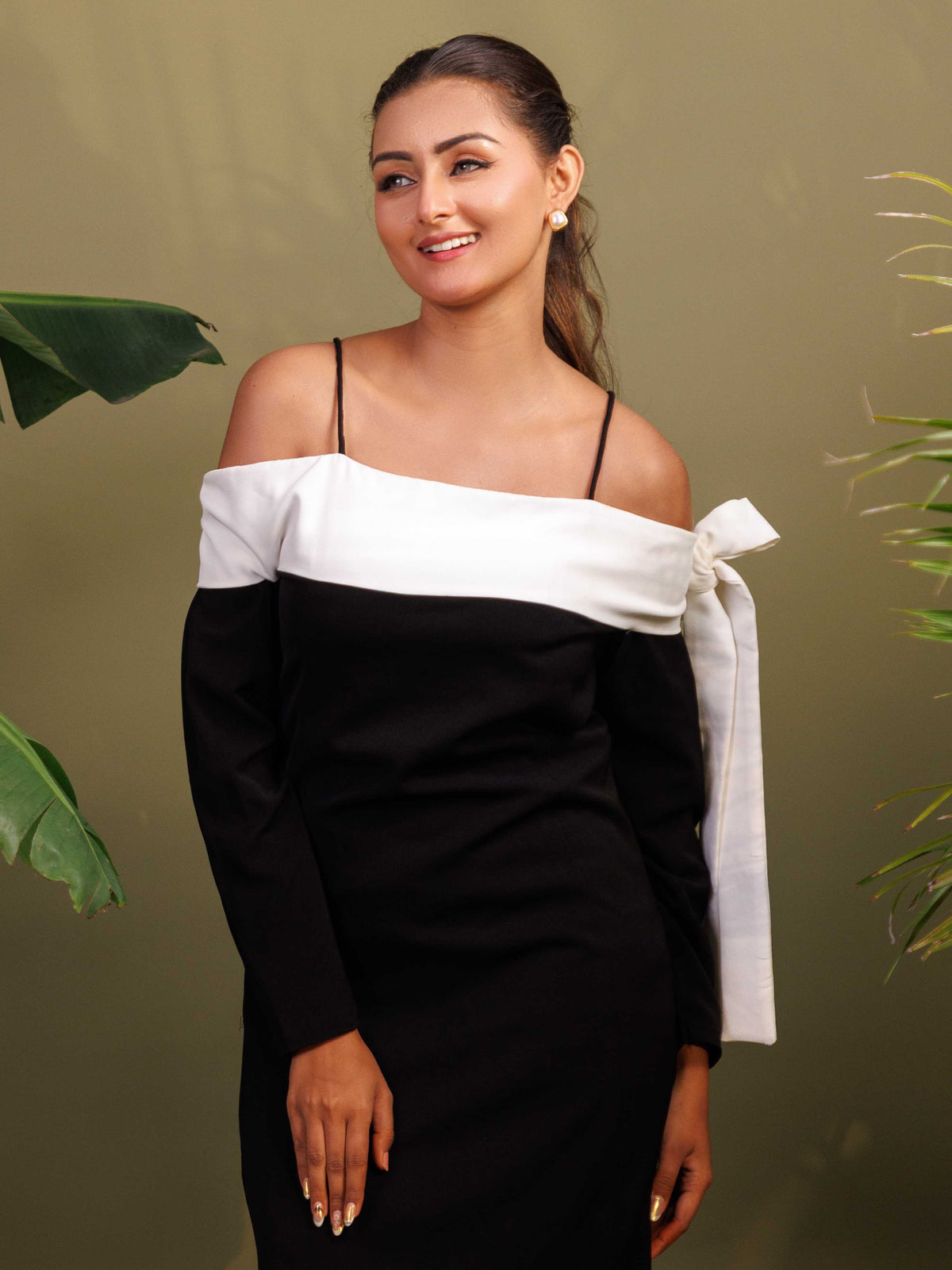 Black & White Off-Shoulder Dress