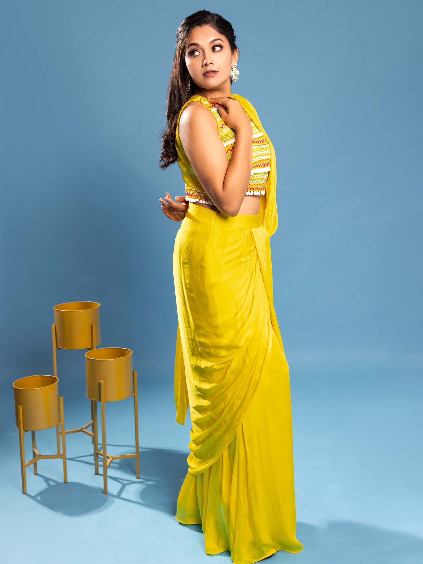 Yellow Ready To Wear Saree