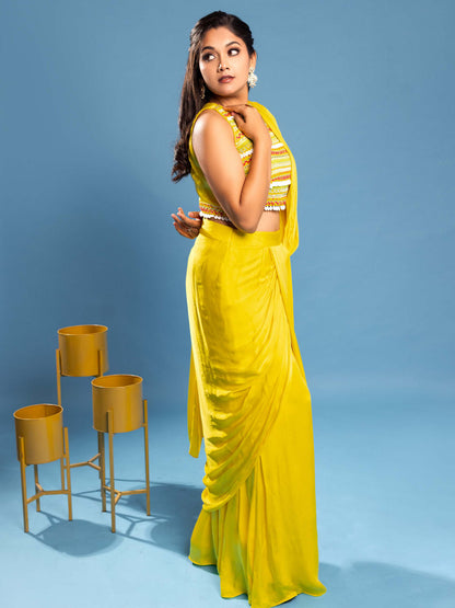 Yellow Ready To Wear Saree