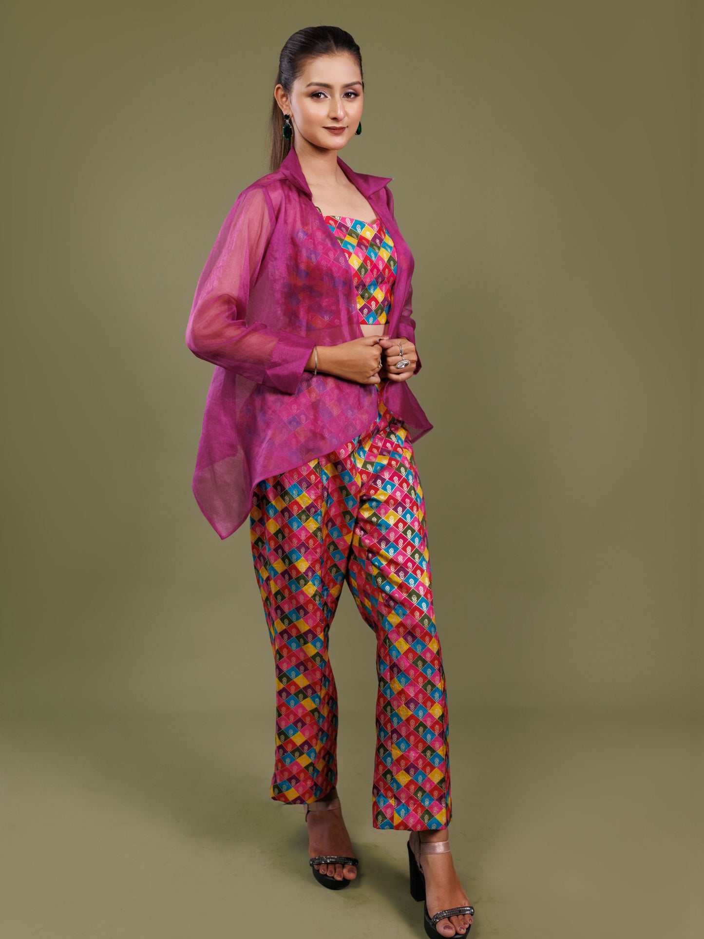 Multi Printed Co-ords With Overlap Shrug