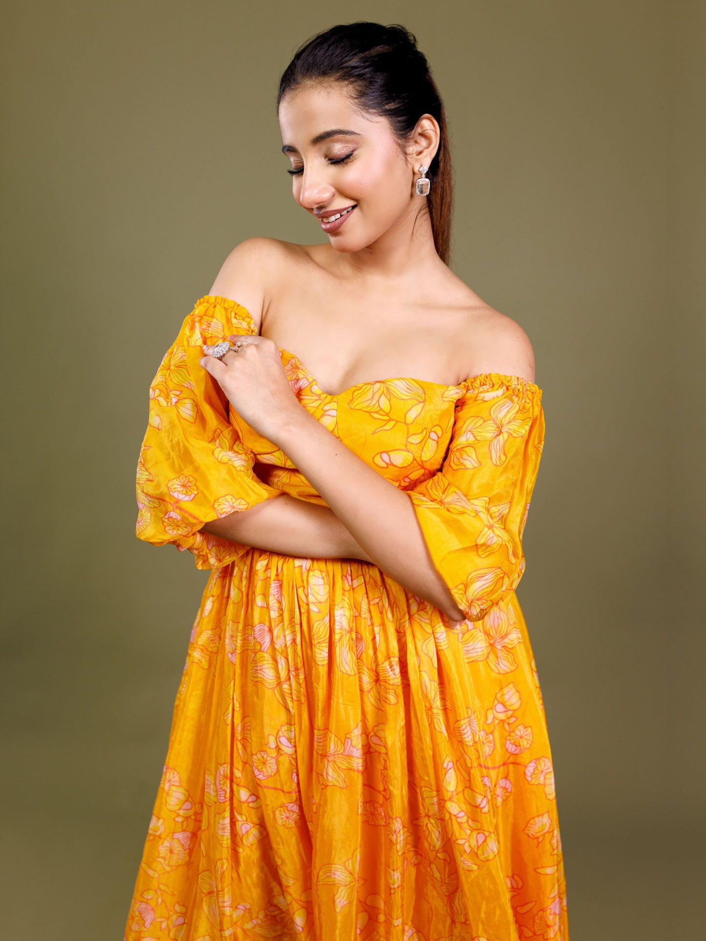 Yellow Floral Midi Dress
