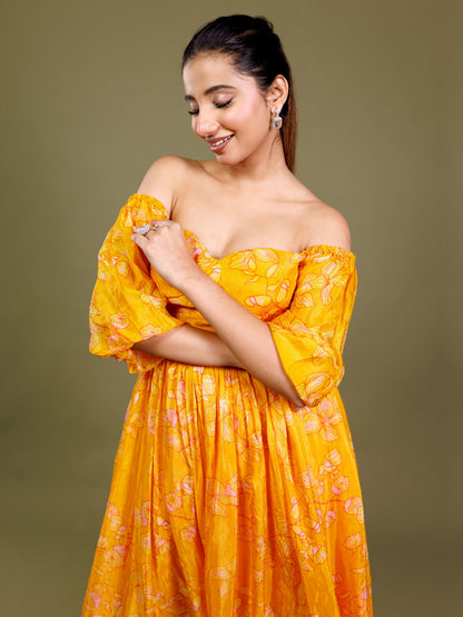 Yellow Floral Midi Dress