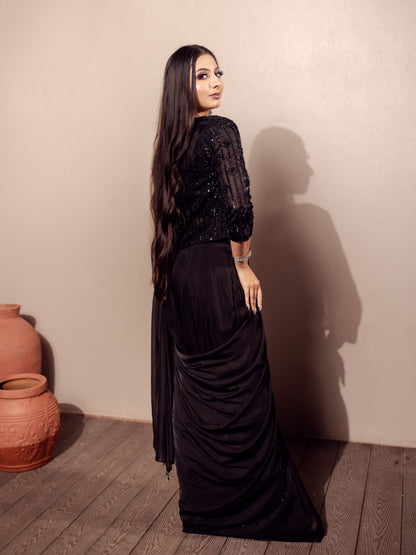Black Jacket Saree