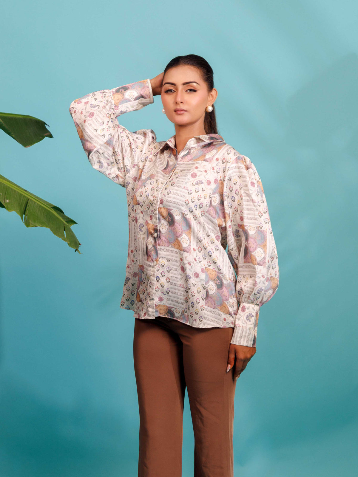 Printed Balloon Sleeves Shirt
