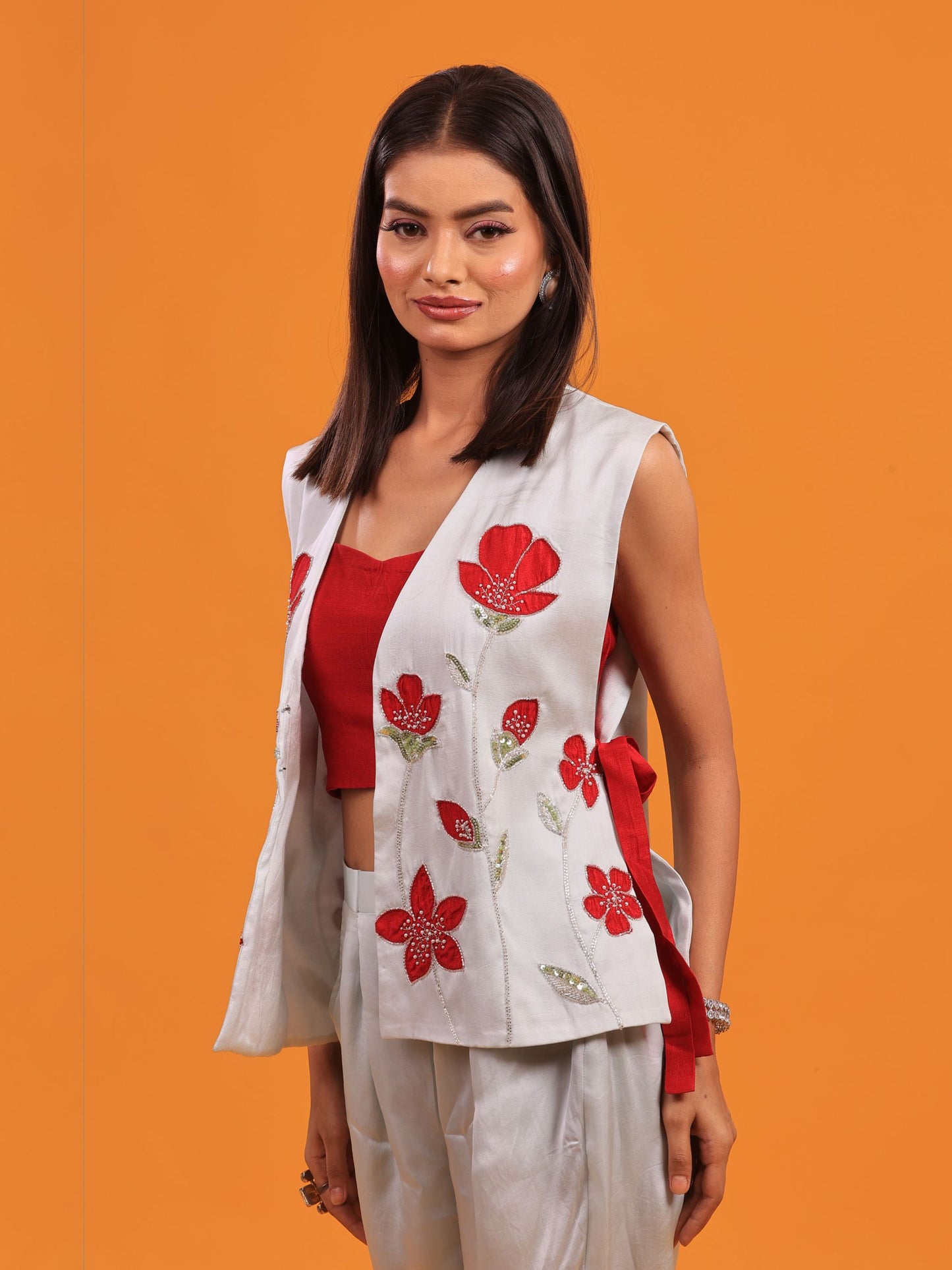 Ice-Blue Floral Embellished Co-ords