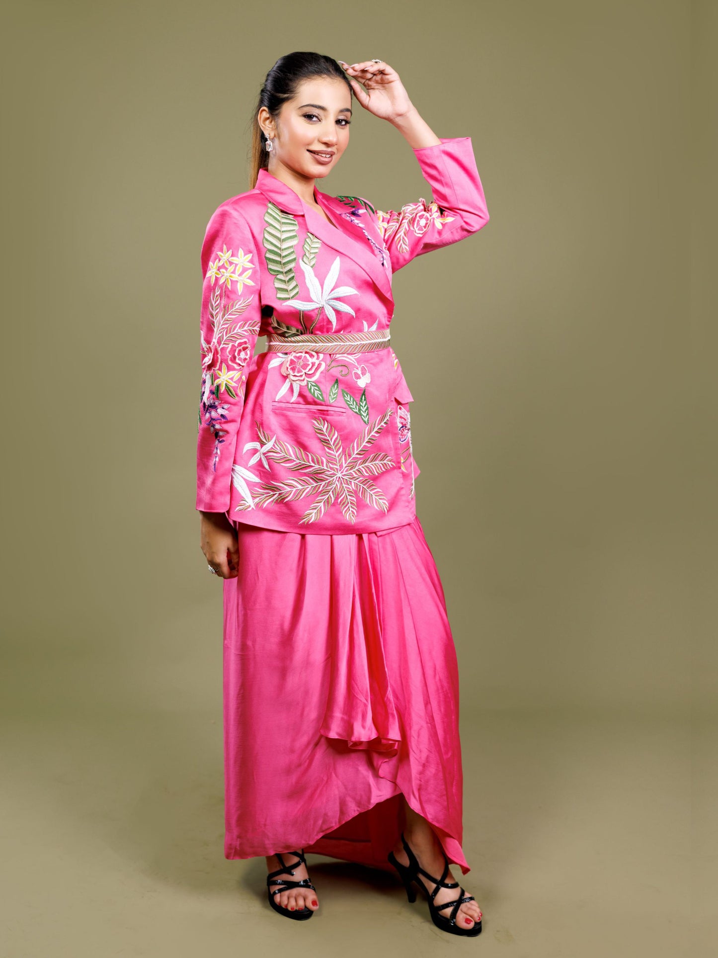 Pink 3D Floral Blazer Set