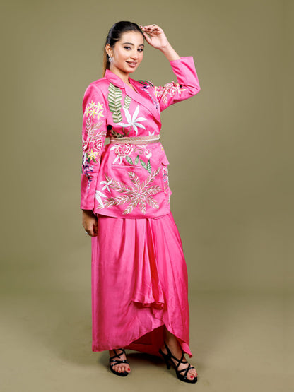 Pink 3D Floral Blazer Set