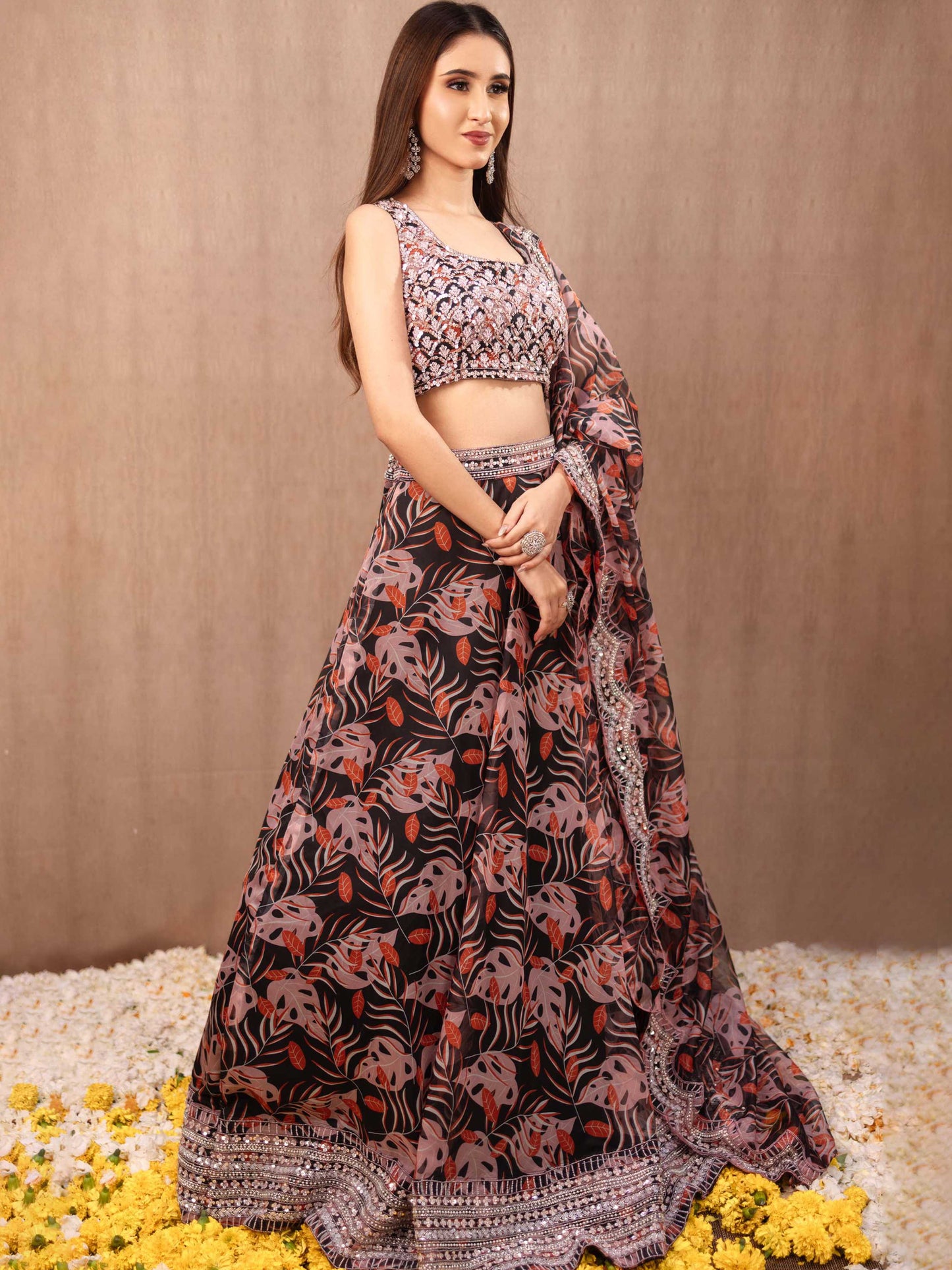 Printed Organza Lehnga Set