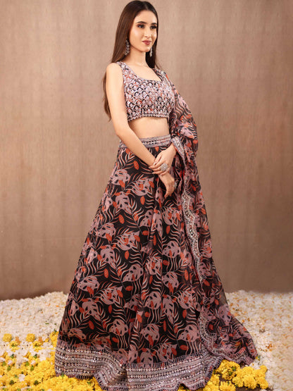 Printed Organza Lehnga Set
