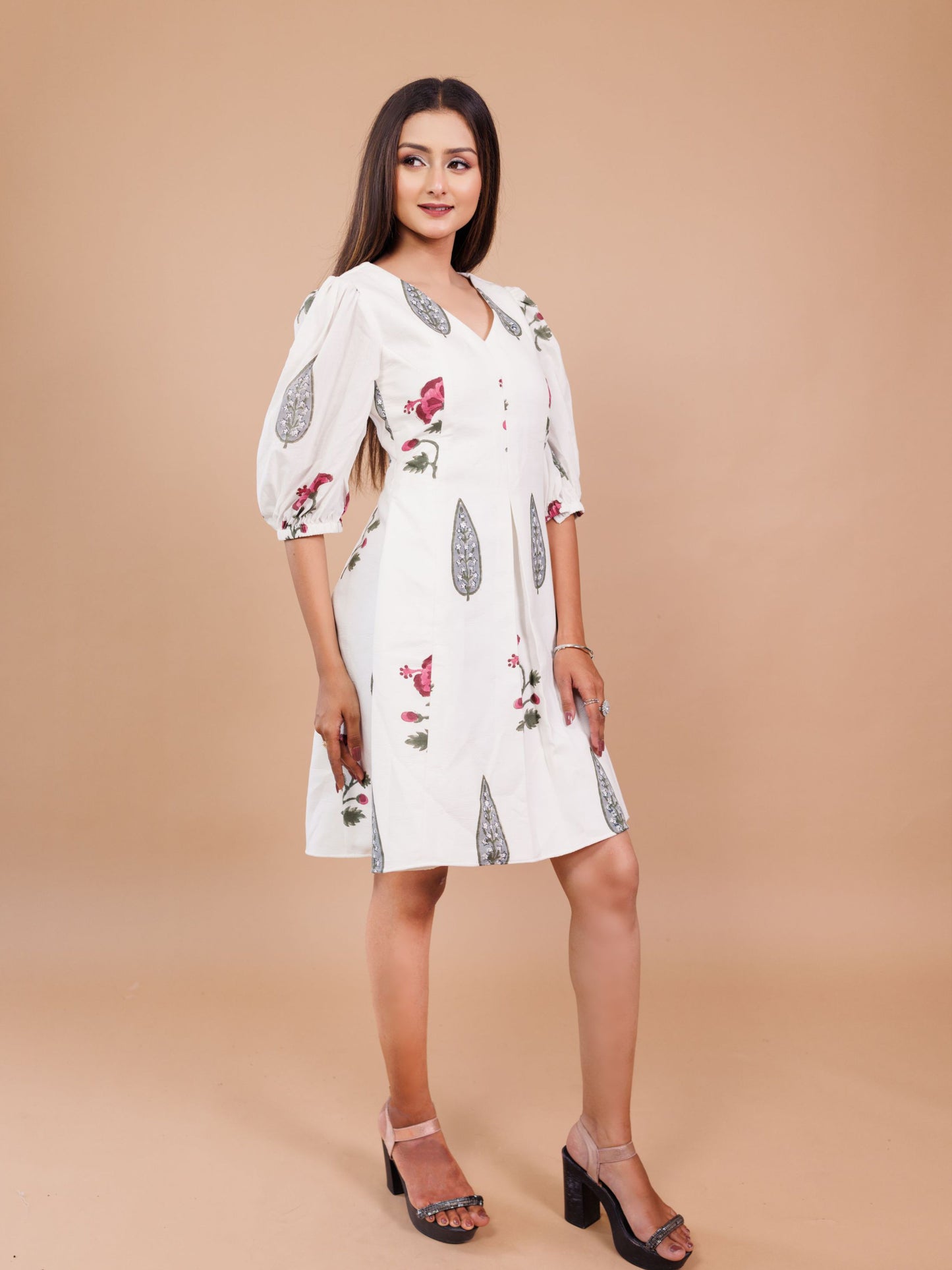 White Printed Princesscut Dress