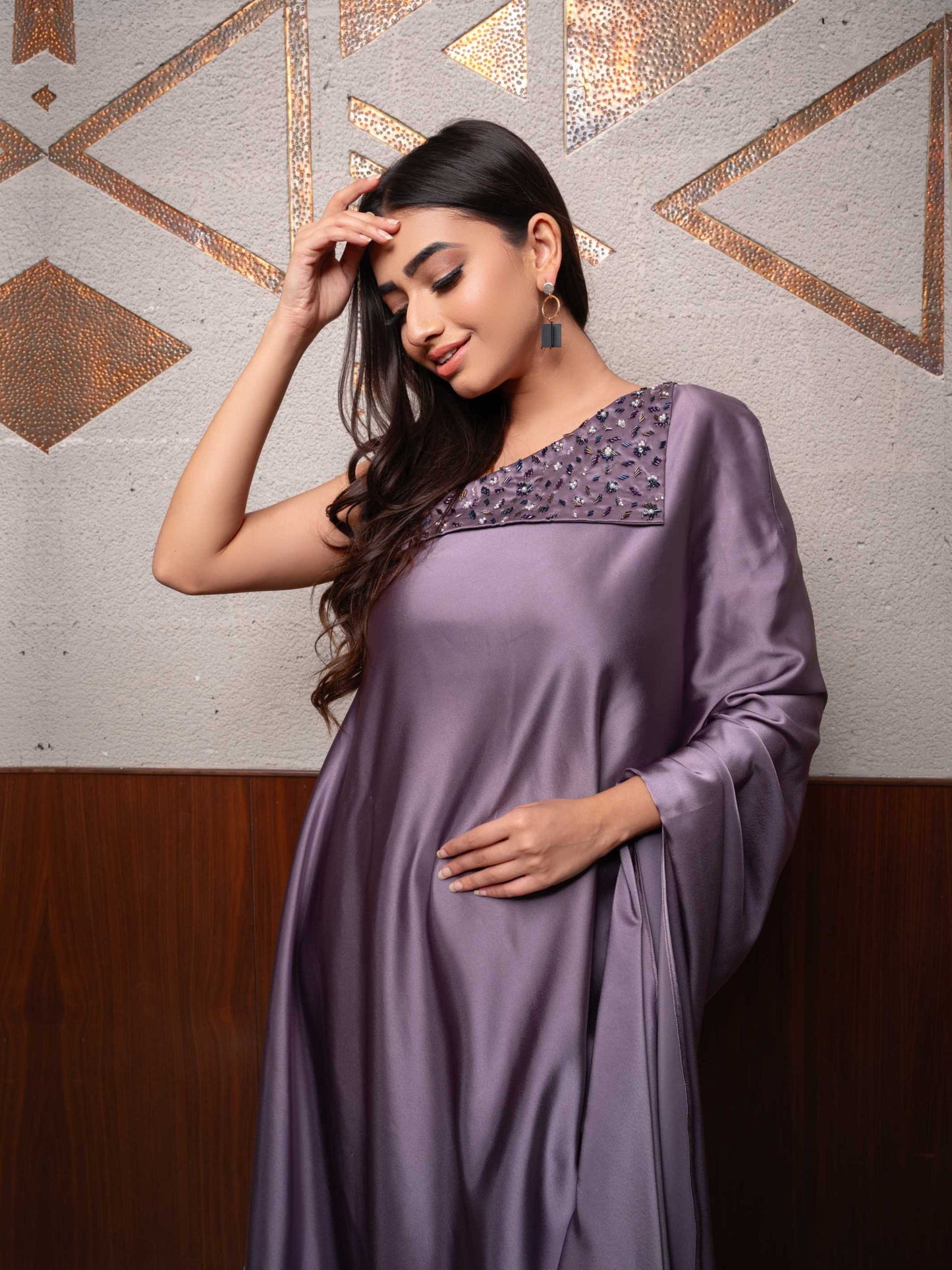Lavender One Off Shoulder Kurta Set