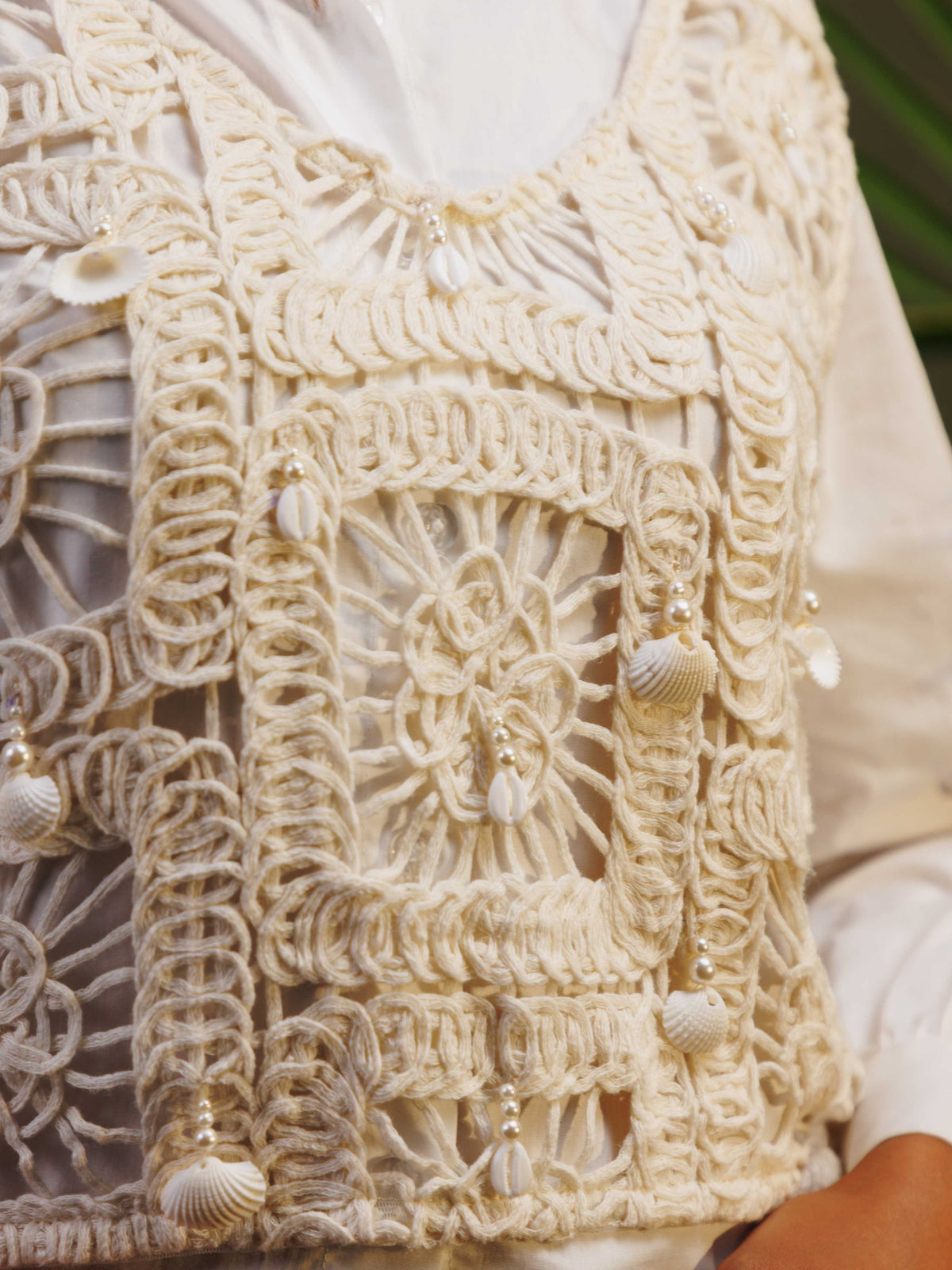 White Shirt with Crochet Vest