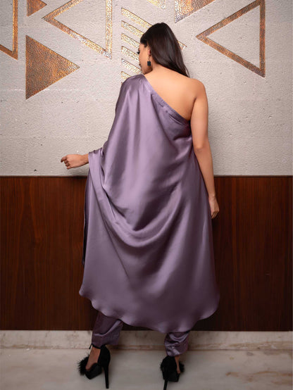 Lavender One Off Shoulder Kurta Set