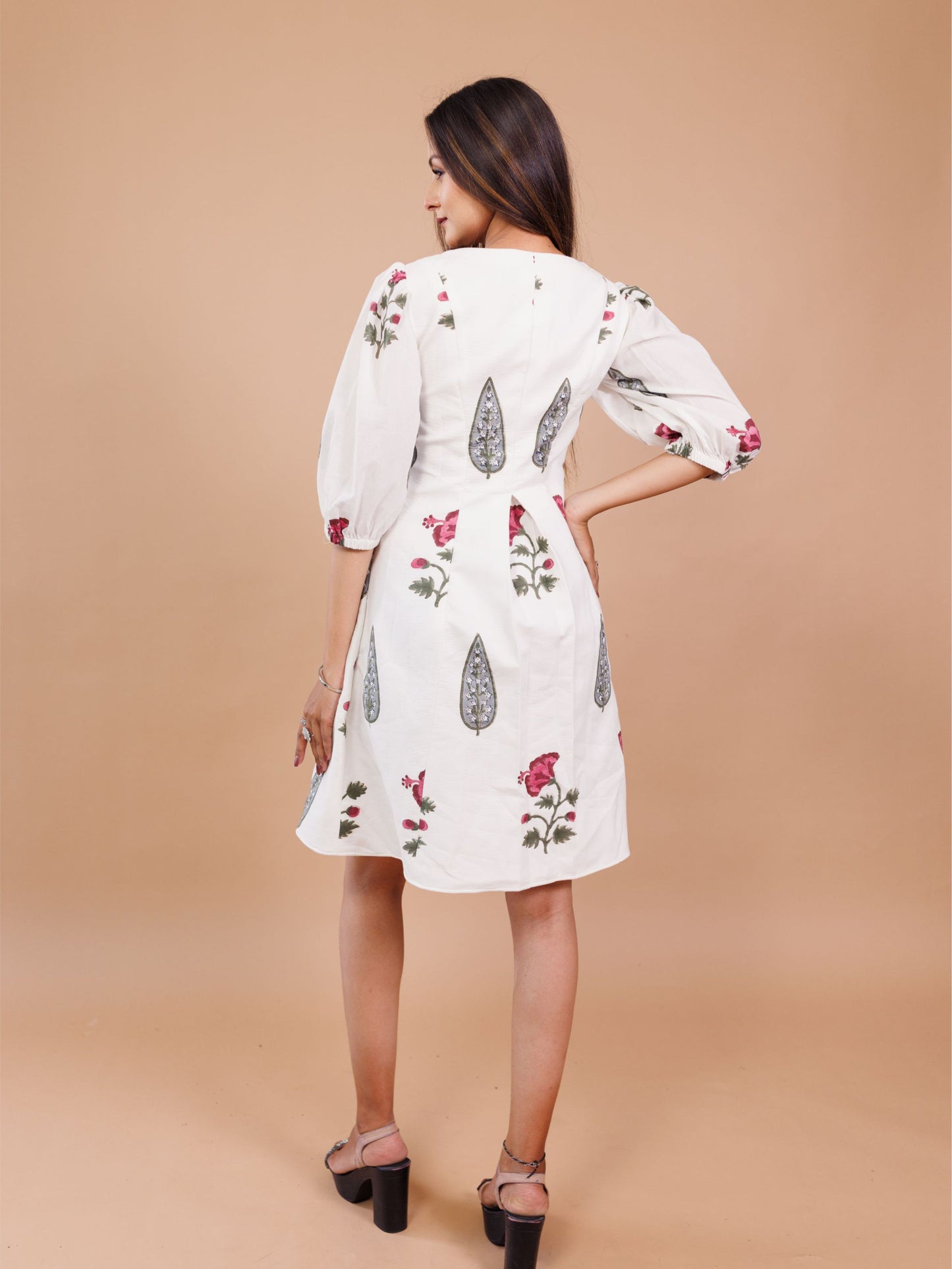 White Printed Princesscut Dress