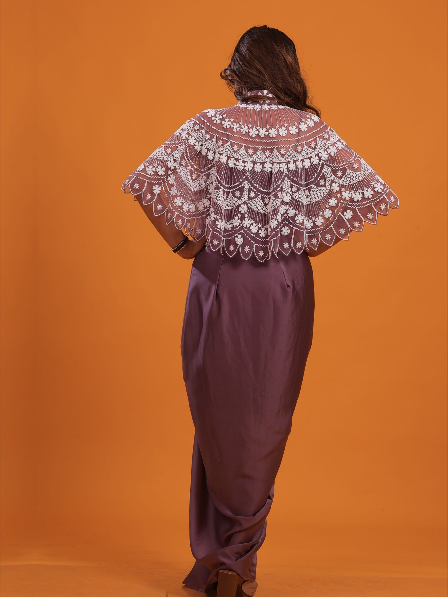 Lavender Dhoti  Set With Embellished Cape