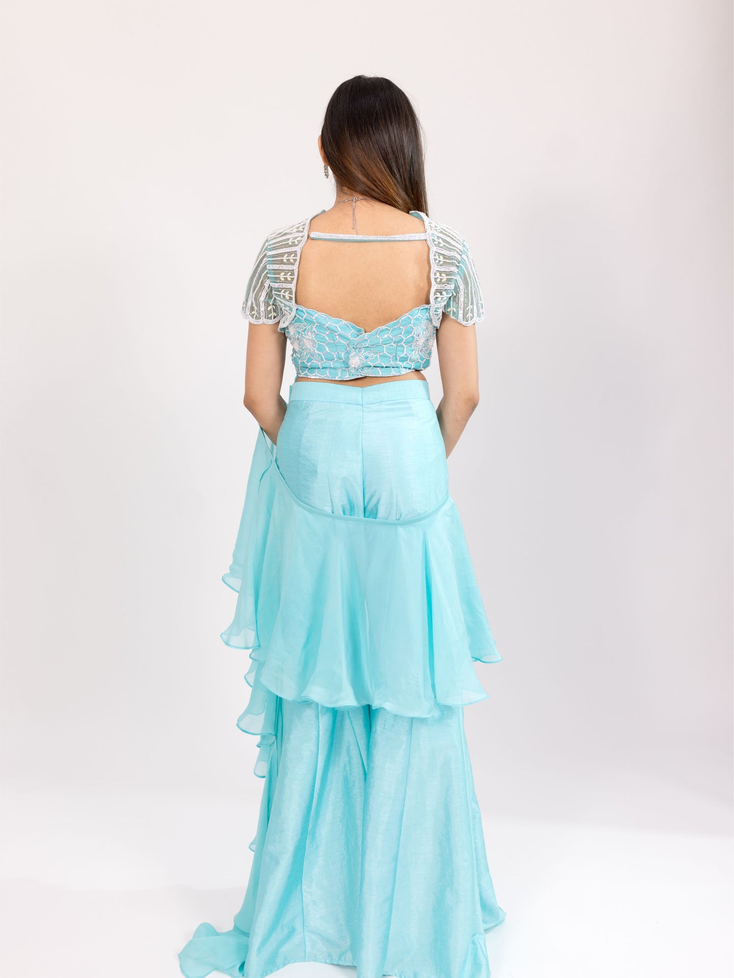 Aqua Blue Blouse Sharara Set